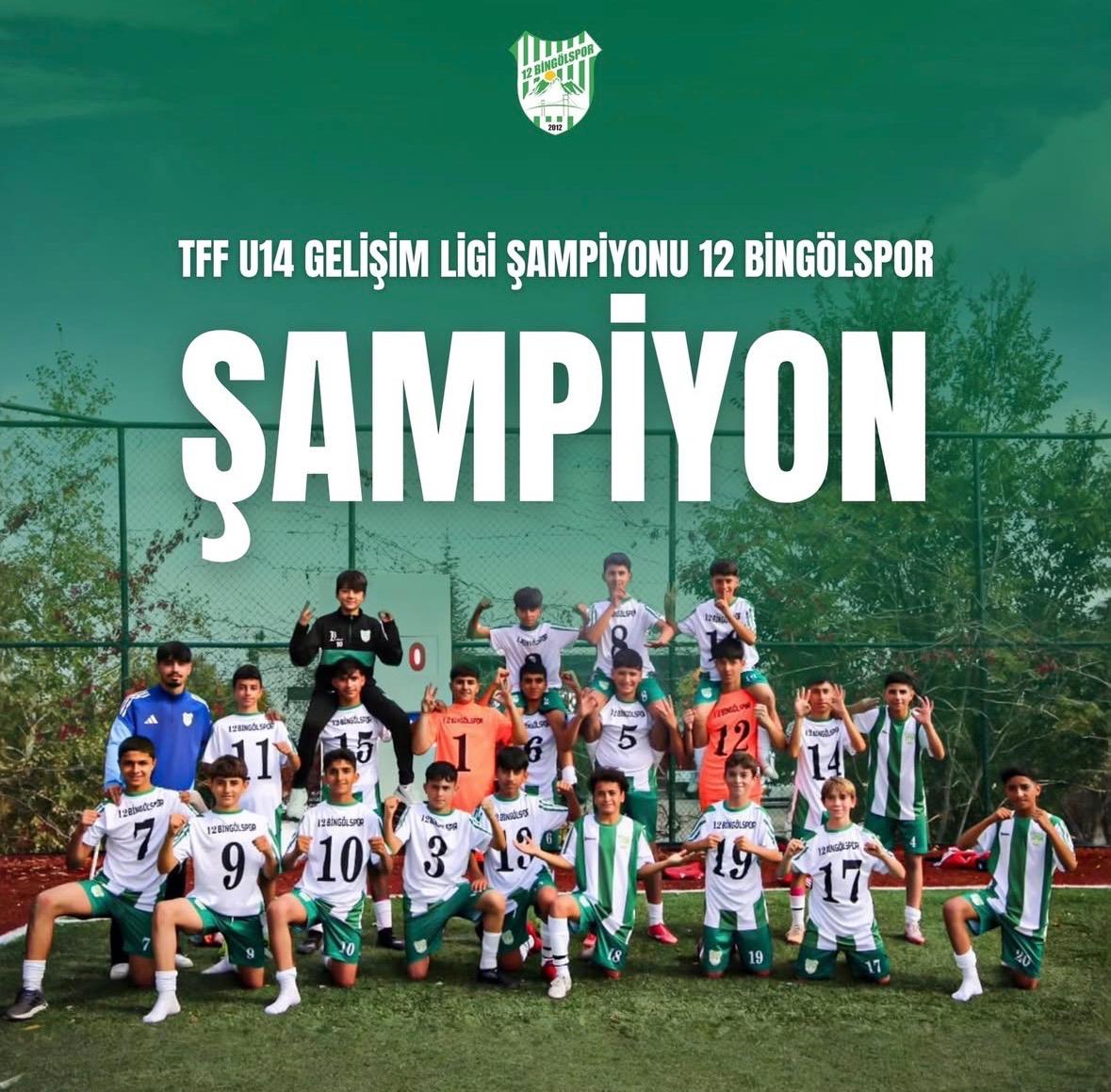 12 Bingölspor U14 takımı elde ettiği şampiyonlukla büyük bir başarıya